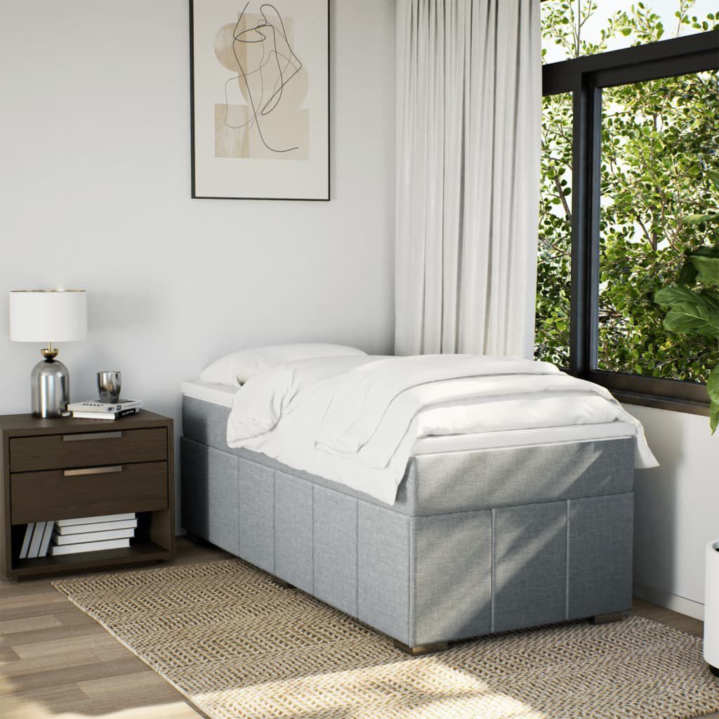 vidaXL Κρεβάτι Boxspring με Στρώμα Ανοιχτό Γκρι 90x200 εκ. Υφασμάτινο