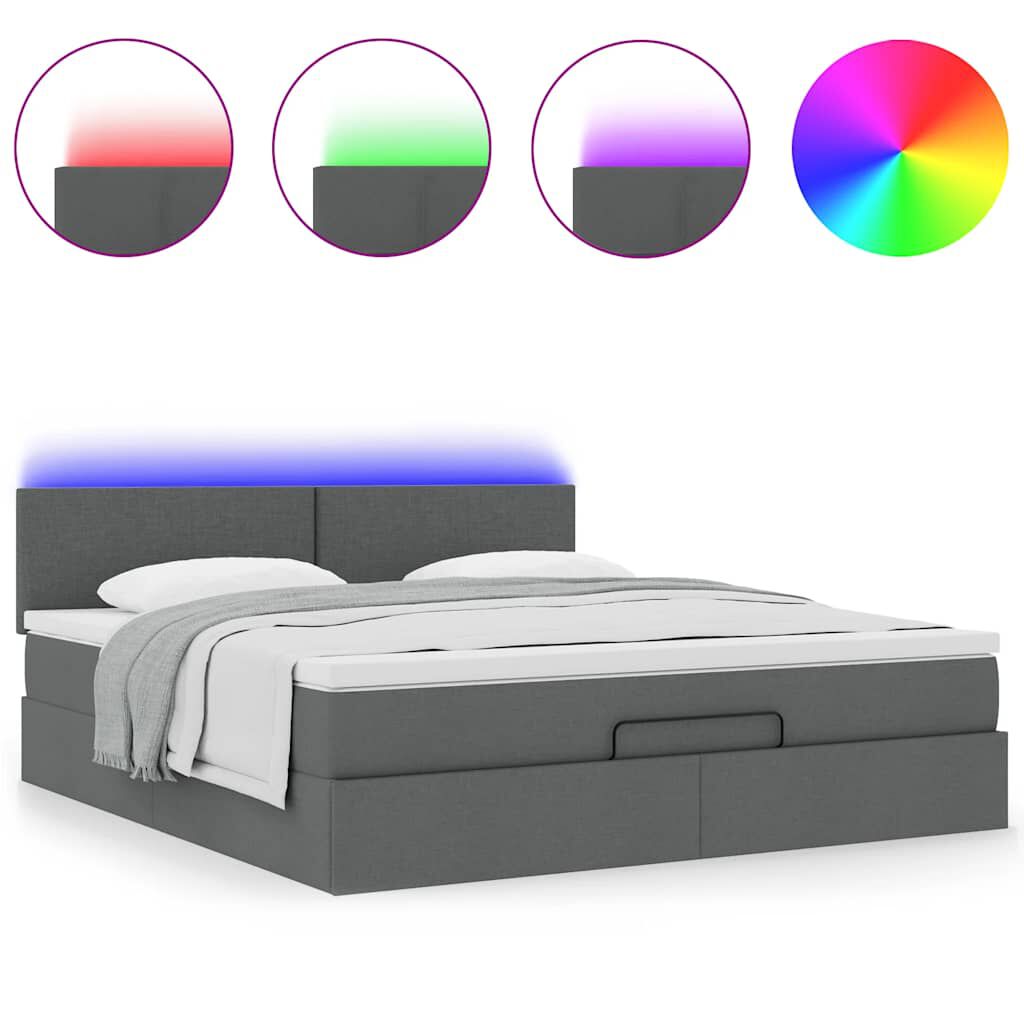 vidaXL Οθωμανικό κρεβάτι με στρώμα & LEDs Σκούρο γκρι 160x200cm ύφασμα