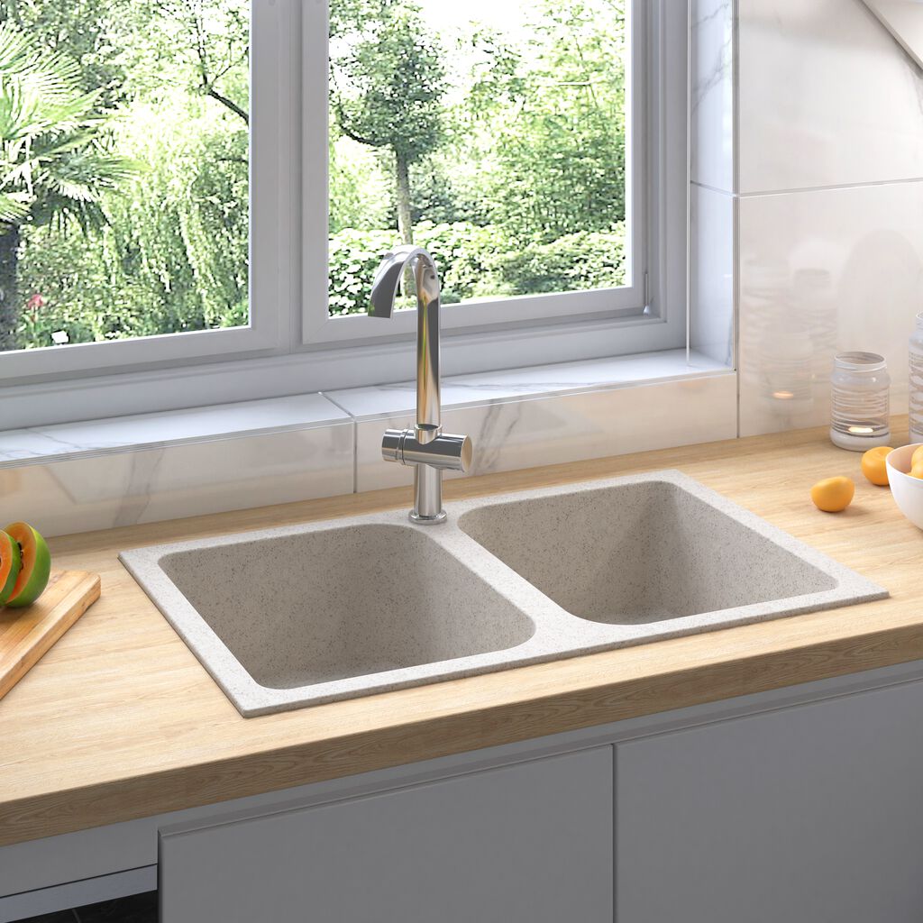 vidaXL νεροχύτης κουζίνας μπεζ 760x480x184 mm Γρανίτης