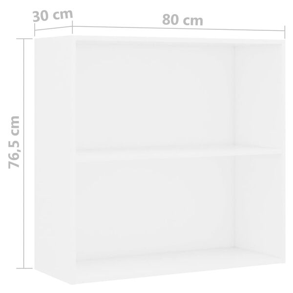vidaXL Βιβλιοθήκη με 2 Ράφια Λευκή 80x30x76,5 εκ. από Επεξ. Ξύλο