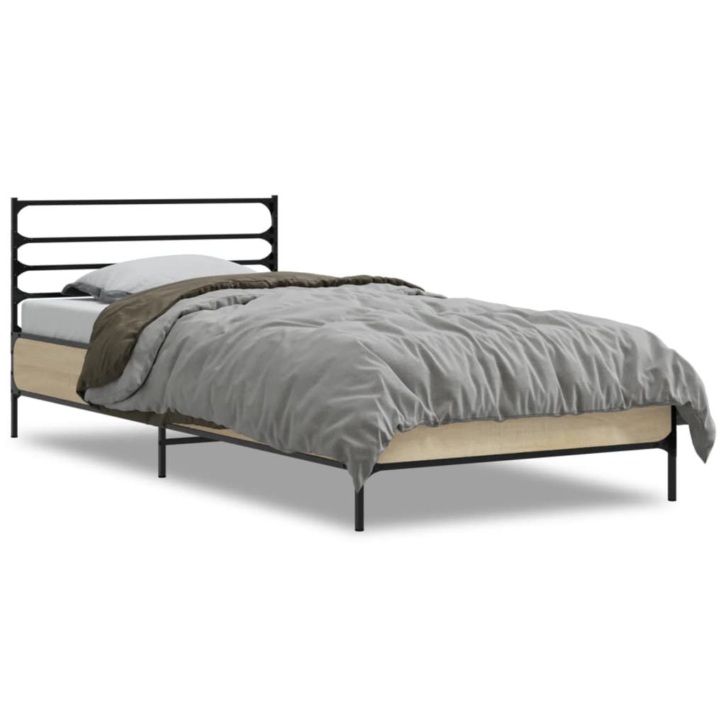 vidaXL Πλαίσιο Κρεβατιού Sonoma Δρυς 75 x 190 εκ. Επεξ. Ξύλο & Μέταλλο