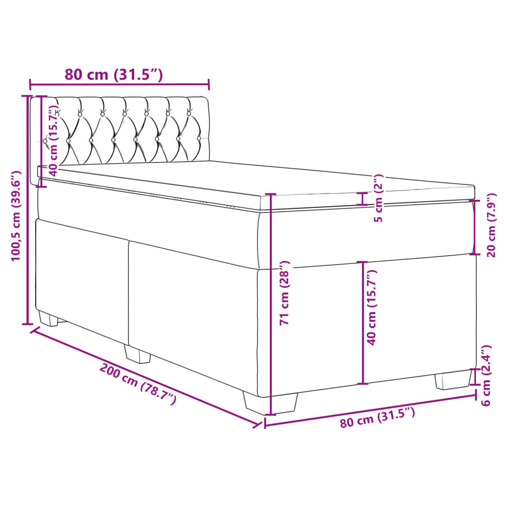 vidaXL Κρεβάτι Boxspring με Στρώμα Σκούρο Καφέ 80x200 εκ. Υφασμάτινο