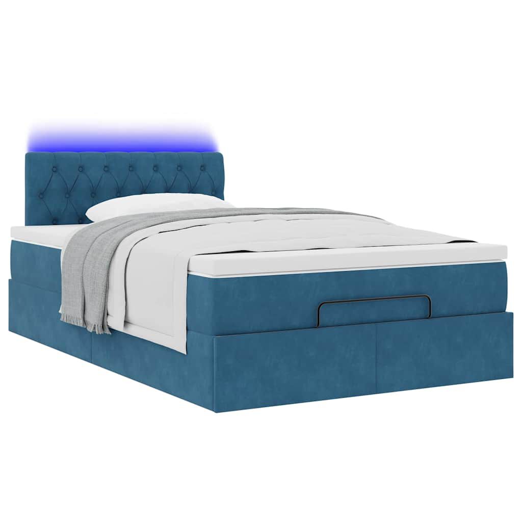 vidaXL Οθωμανικό κρεβάτι με στρώμα&LEDs Σκούρο μπλε 120x190cm Βελούδο