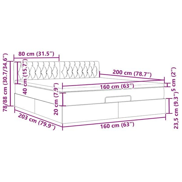 vidaXL Οθωμανικό κρεβάτι με στρώμα & LEDs Σκούρο γκρι 160x200cm ύφασμα