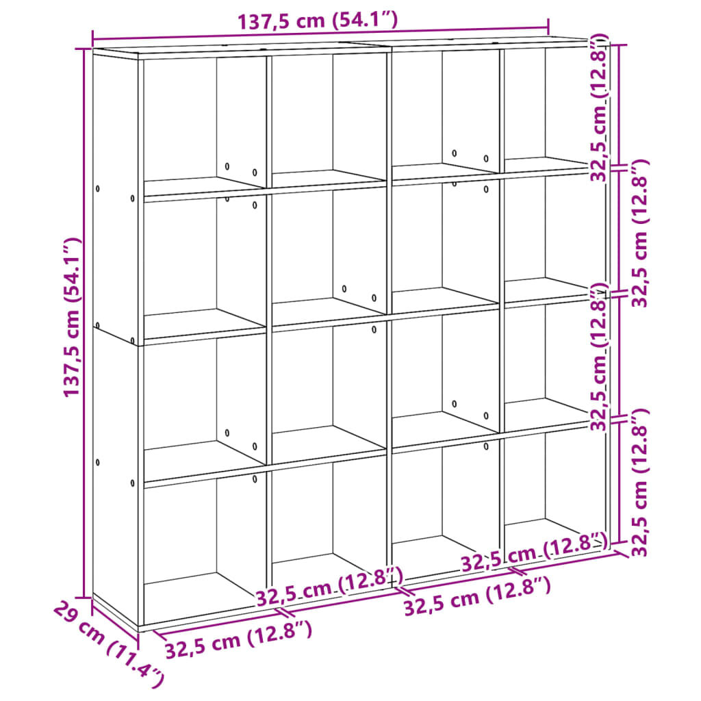 vidaXL Βιβλιοθήκη Γκρι Sonoma 137,5x29x137,5 εκ. Επεξεργασμένο Ξύλο