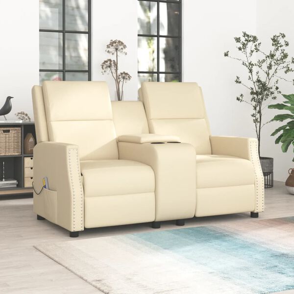 vidaXL Πολυθρόνα Μασάζ Ανακλινόμενη 2 Θέσεων Κρεμ από Συνθετικό Δέρμα