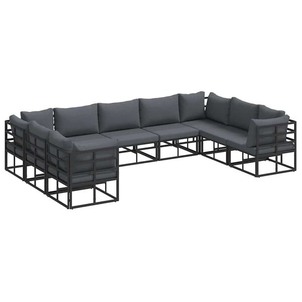 Σετ Καναπέ Κήπου με μαξιλάρι 9 pcs Μαύρο Αλουμίνιο