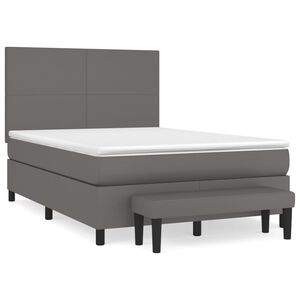 vidaXL Κρεβάτι Boxspring με Στρώμα Γκρι 140x200εκ. από Συνθετικό Δέρμα
