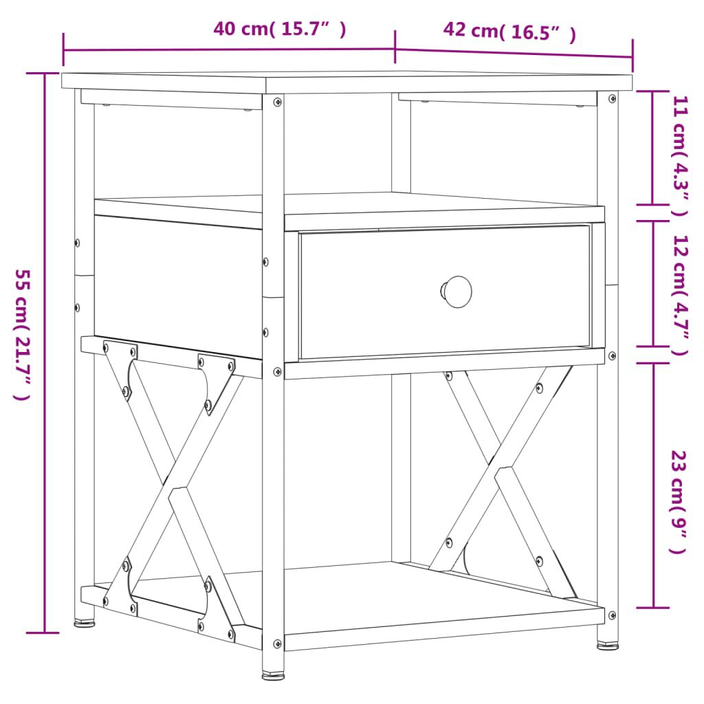 vidaXL Κομοδίνο Καφέ Δρυς 40 x 42 x 55 εκ. από Επεξεργασμένο Ξύλο