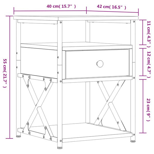 vidaXL Κομοδίνο Καφέ Δρυς 40 x 42 x 55 εκ. από Επεξεργασμένο Ξύλο