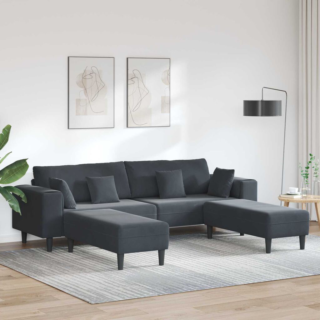 vidaXL Βελούδινος καναπές 3 pcs Σκούρο Γκρι 208 εκ. Βελούδο
