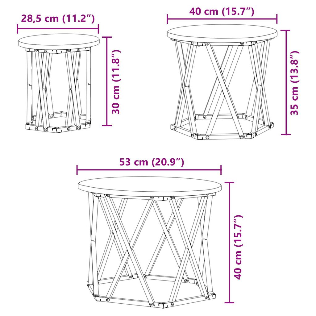 vidaXL Κομοδίνο Μονάδας 3 pcs Sonoma Δρυς 53 x 53 x 40 cm