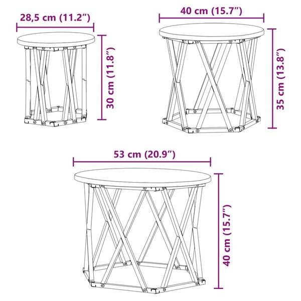 vidaXL Κομοδίνο Μονάδας 3 pcs Sonoma Δρυς 53 x 53 x 40 cm