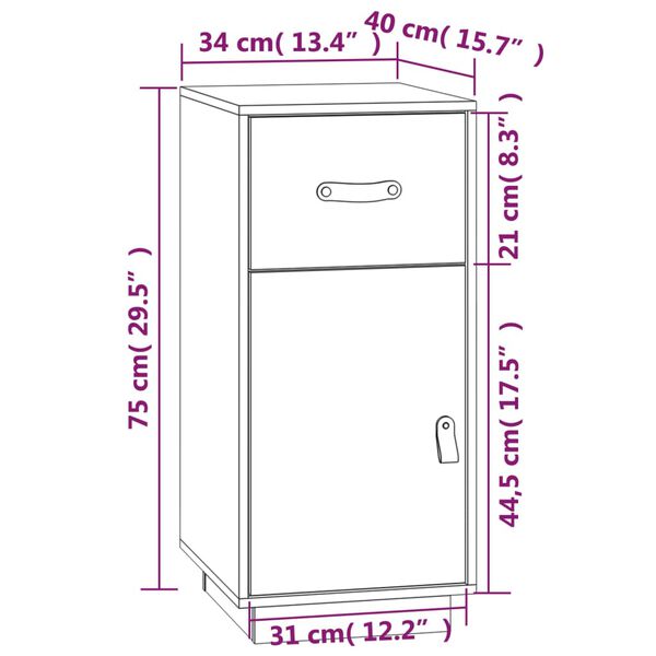 vidaXL Ντουλάπι Μαύρο 34 x 40 x 75 εκ. από Μασίφ Ξύλο Πεύκου