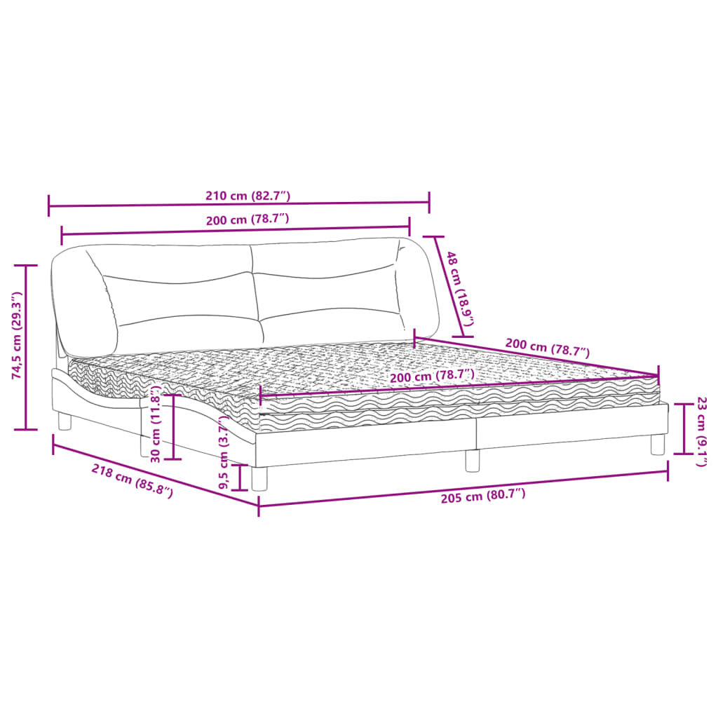 vidaXL Κρεβάτι με Στρώμα Κρεμ 200x200 εκ. Υφασμάτινο