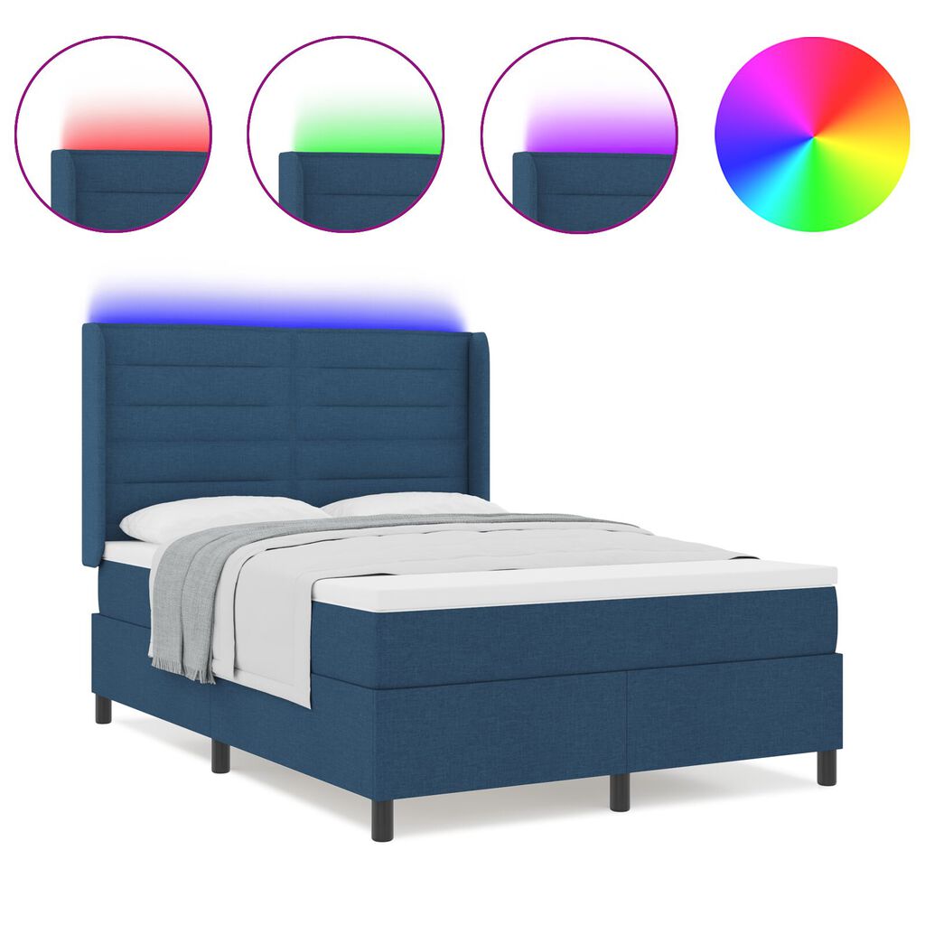 vidaXL Κρεβάτι Box Spring με Στρώμα & LED Μπλε 140x200 εκ Υφάσμα