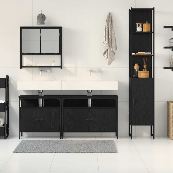 vidaXL Σετ Επίπλων Μπάνιου με ράφι 4 pcs Μαύρη δρυς 33 x 33 x 185.5 εκ
