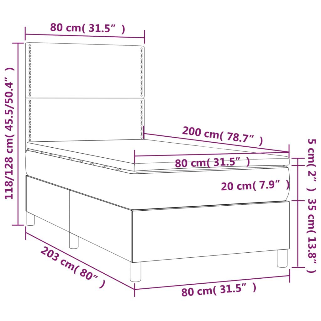 vidaXL Κρεβάτι Boxspring με Στρώμα Γκρι 80 x 200 εκ. Συνθετικό Δέρμα