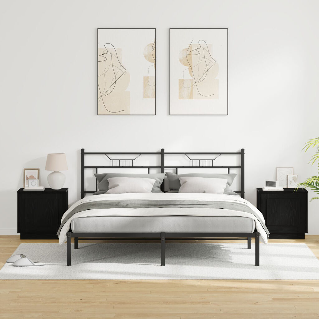 vidaXL Κομοδίνα με LED Φώτα 2 τμχ Μαύρο Δρυς 44x34,5x45 εκ