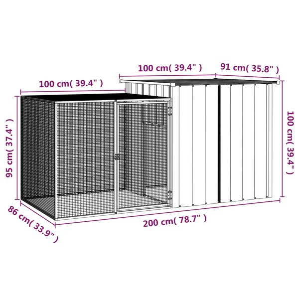 vidaXL Κλουβί Κουνελιών Ανθρακί 200x91x100 εκ. από Γαλβανισμένο Χάλυβα