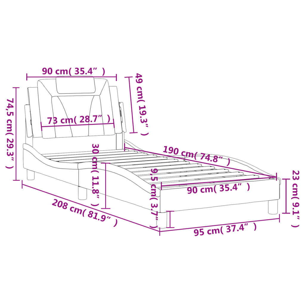 vidaXL Πλαίσιο Κρεβατιού με Κεφαλάρι Γκρι 90x190 εκ. Συνθετικό Δέρμα