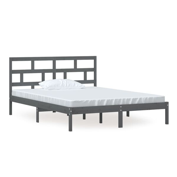 vidaXL Πλαίσιο Κρεβατιού Γκρι 150 x 200 εκ. Μασίφ Ξύλο King Size
