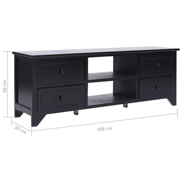 vidaXL Έπιπλο Τηλεόρασης Μαύρο 108x30x40 εκ. από Μασίφ Ξύλο Παυλώνιας