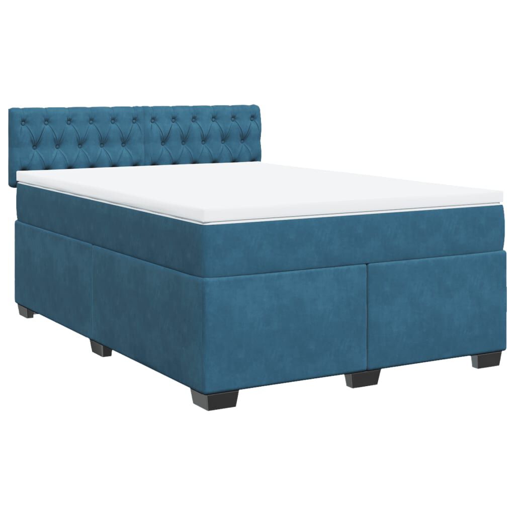vidaXL Κρεβάτι Boxspring με Στρώμα Σκούρο Μπλε 140x200 εκ. Βελούδινο