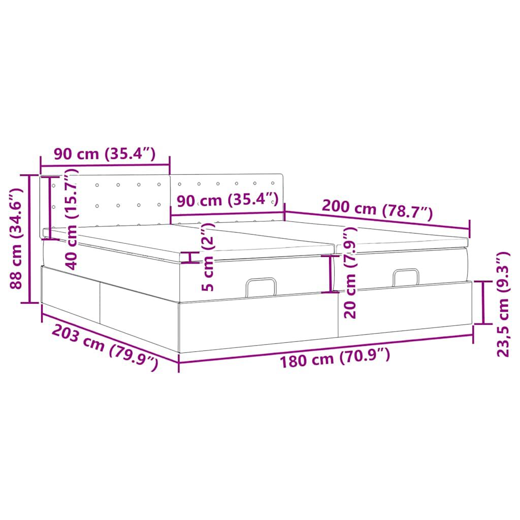 vidaXL Οθωμανικό κρεβάτι με στρώματα & LEDs Σκούρο γκρι Velvet