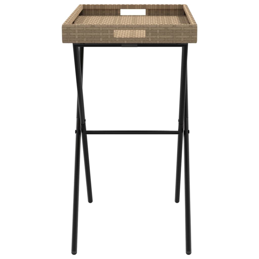 vidaXL Τραπέζι Δίσκος Πτυσσόμενο Μπεζ 65x40x75 εκ. Συνθετικό Ρατάν