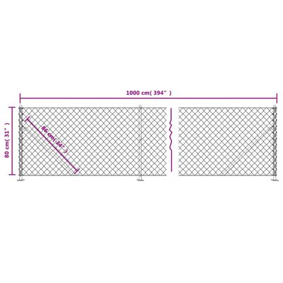 vidaXL Συρματόπλεγμα Περίφραξης Ασημί 0.8 x 10 μ. με Βάσεις Φλάντζα