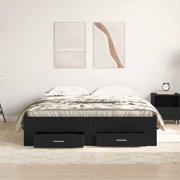 vidaXL Κρεβάτι με Συρτάρια Μαύρο Δρυς 135x190 εκ. Μηχανικά Ξύλα