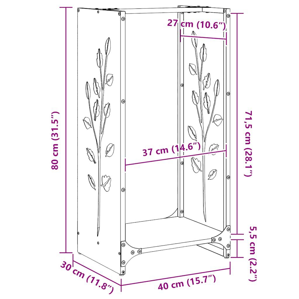 vidaXL Ράφι Καυσόξυλων Λευκό 40x30x80 εκ. Χάλυβας ψυχρής έλασης