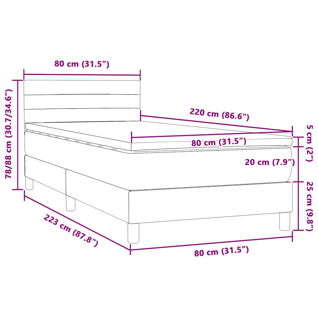 vidaXL Box Spring κρεβάτι με στρώμα σκούρο πράσινο 80x220εκ. Βελούδινο