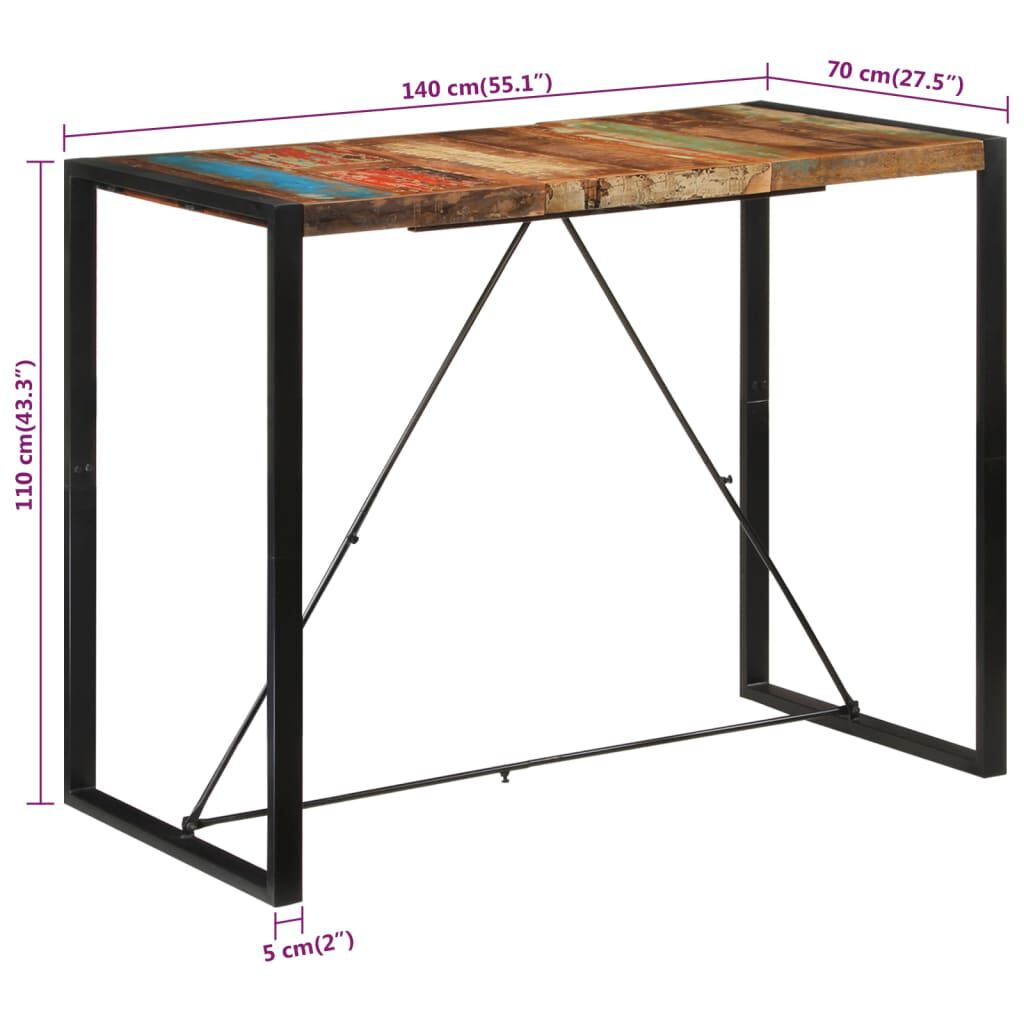 vidaXL Τραπέζι Μπαρ 140 x 70 x 110 εκ. από Μασίφ Ανακυκλωμένο Ξύλο