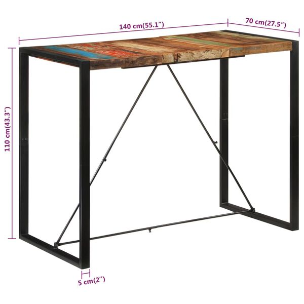 vidaXL Τραπέζι Μπαρ 140 x 70 x 110 εκ. από Μασίφ Ανακυκλωμένο Ξύλο
