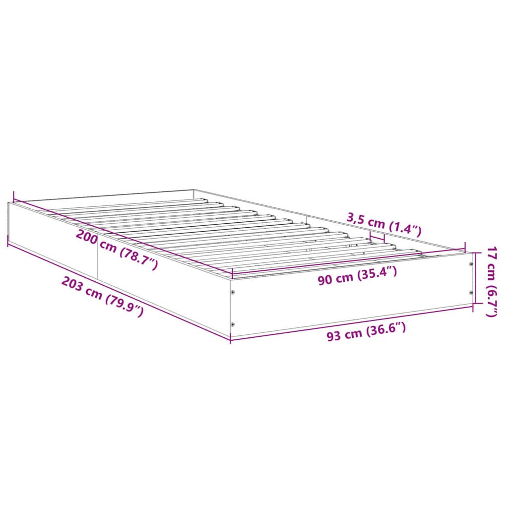 vidaXL Πλαίσιο Κρεβατιού Γκρι Sonoma 90x200 εκ. Επεξεργασμένο Ξύλο
