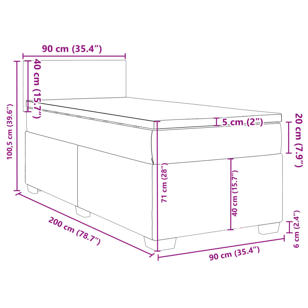 vidaXL Κρεβάτι Boxspring με Στρώμα Ανοιχτό Γκρι 90x200 εκ. Βελούδινο
