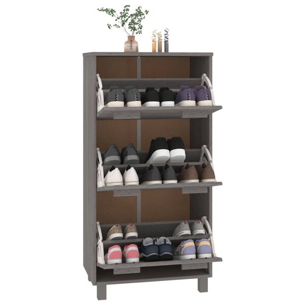 vidaXL Παπουτσοθήκη HAMAR Αν. Γκρι 59,5x35x117 εκ. Μασίφ Ξύλο Πεύκου