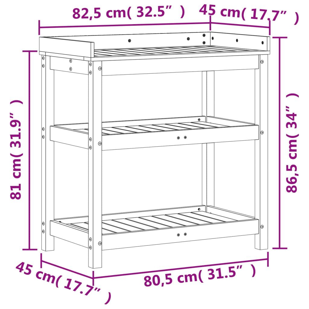vidaXL Τραπέζι Κηπουρικής με Ράφια 82,5x45x86,5 εκ. Μασίφ Ξύλο Πεύκου