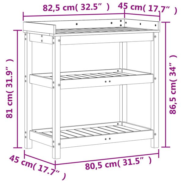 vidaXL Τραπέζι Κηπουρικής με Ράφια 82,5x45x86,5 εκ. Μασίφ Ξύλο Πεύκου
