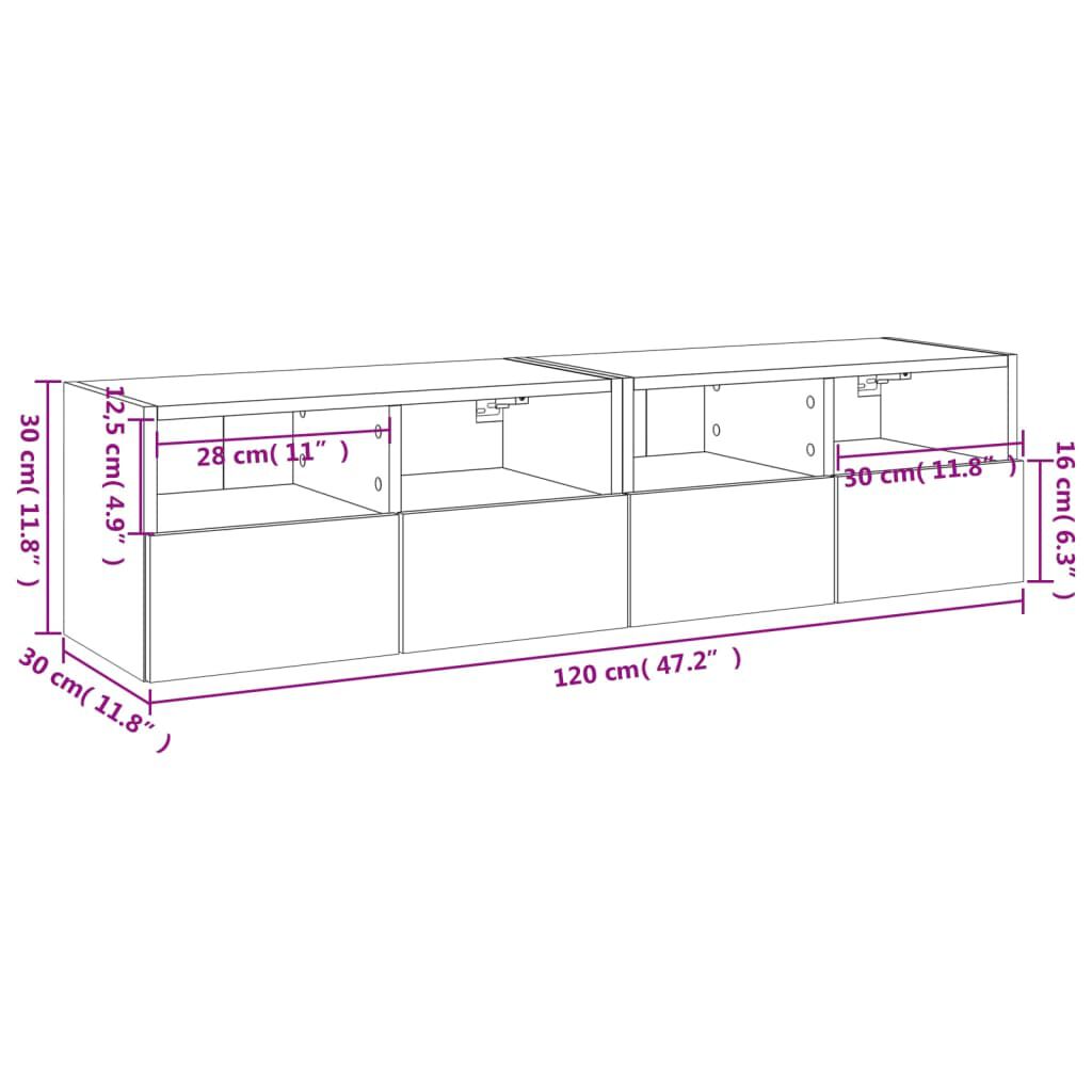 vidaXL Έπιπλα Τοίχου Τηλεόρασης 2τεμ Γκρι Sonoma 60x30x30εκ Επεξ. Ξύλο