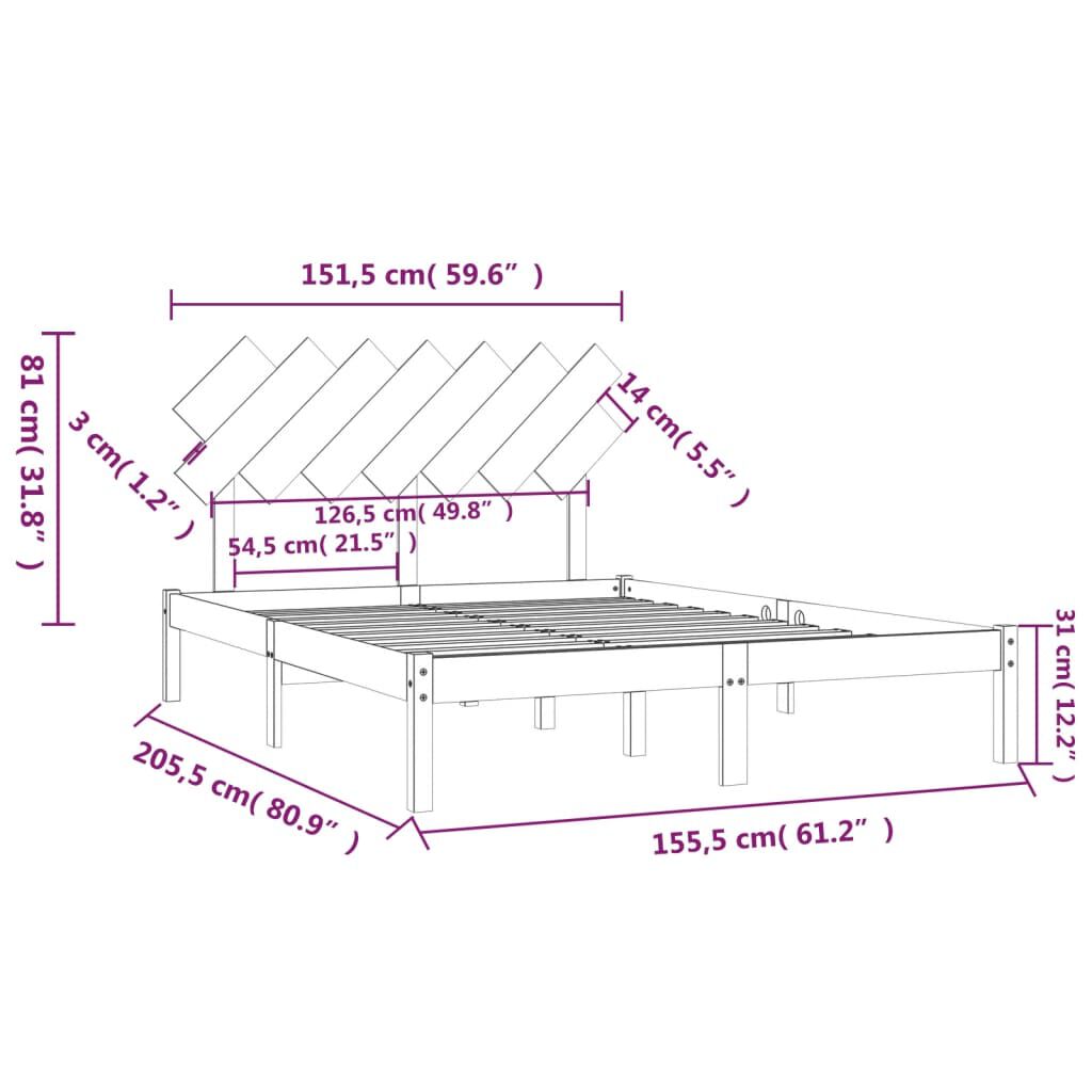 vidaXL Πλαίσιο Κρεβατιού Γκρι 150 x 200 εκ. Μασίφ Ξύλο King Size
