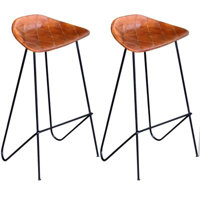vidaXL Καρέκλες Μπαρ 2 τεμ. Μαύρες και Καφέ από Γνήσιο Δέρμα