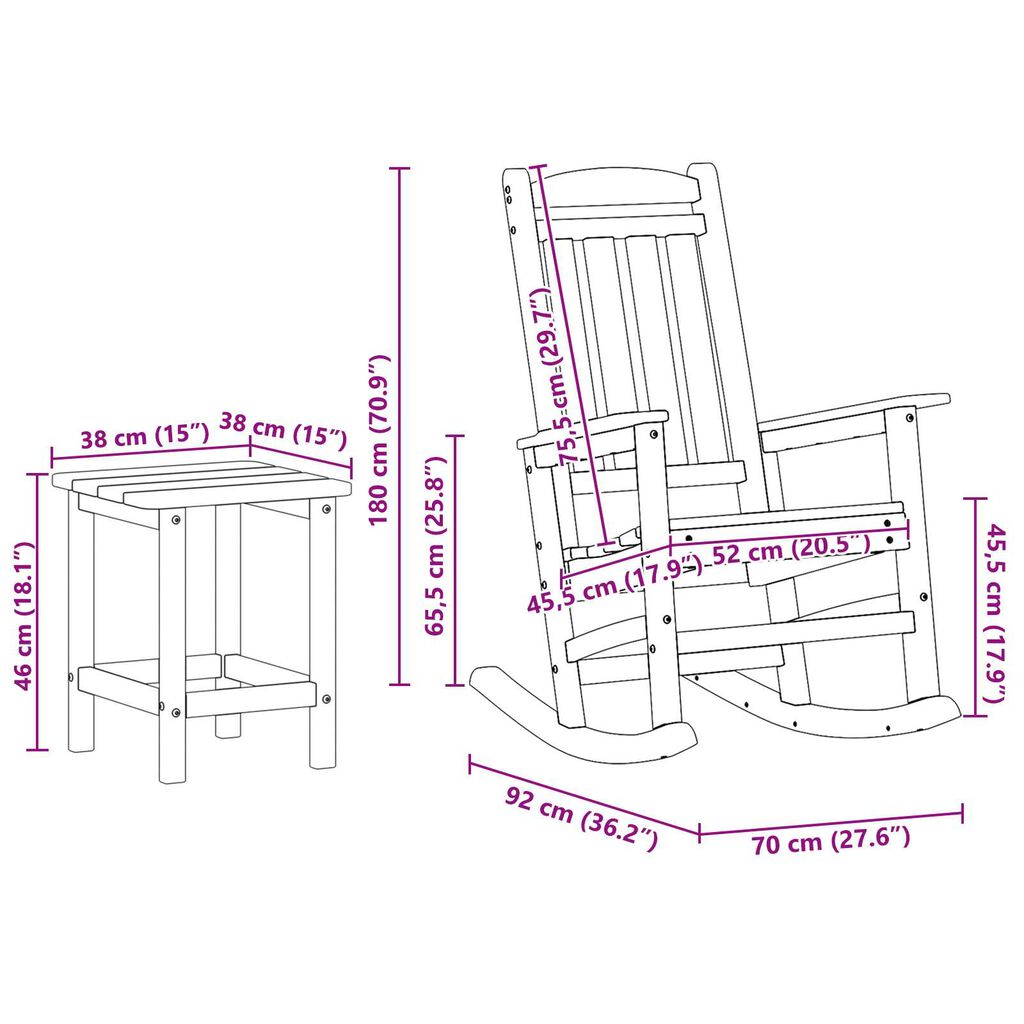 vidaXL Κουνιστή Καρέκλα Κήπου 3 pcs Μαύρο 38 x 38 x 46cm Πλαστικό