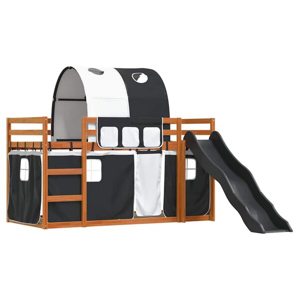 vidaXL Κουκέτα με Τσουλήθρα και Κουρτίνες Λευκή και Μαύρη 80x200 εκ.