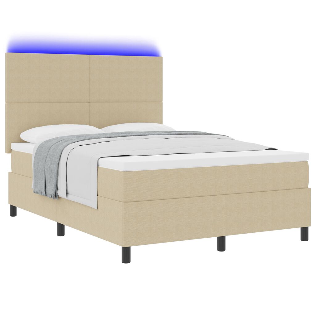 vidaXL Κρεβάτι Box Spring με Στρώμα & LED Φως Πράσινο Γκρί 140x200 εκ Ύφασμα Κορδέλας