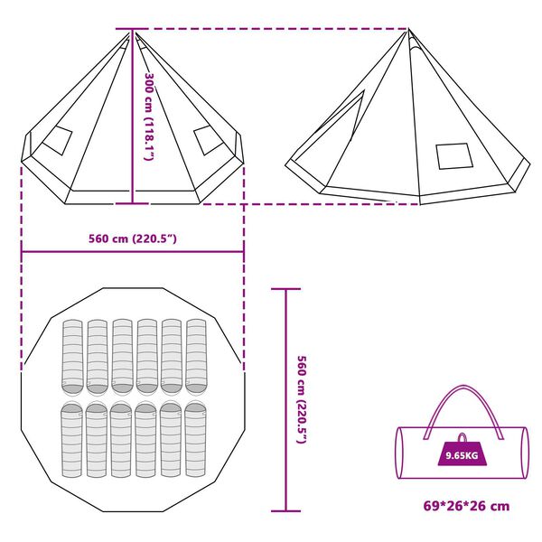 vidaXL Οικογενειακή Τέντα Tipi Πράσινη 12 Ατόμων Ανθεκτική στο Νερό