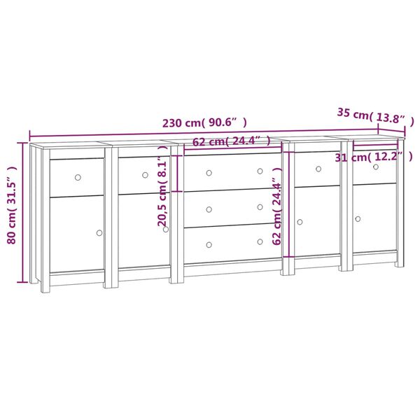 vidaXL Συρταριέρα 230x35x80 εκ. από Μασίφ Ξύλο Πεύκου