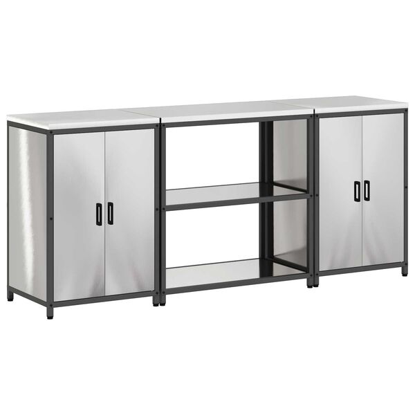 vidaXL Σετ Αποθήκευσης Κουζίνας με ράφι 3 pcs Ασημί 210 x 50 x 92 εκ